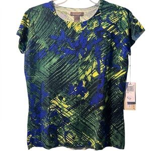 Kenar Women's Daphne Green and Blue Patterned Top- Large
